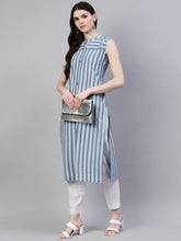 Stylum Women's Striped Cotton Straight Kurta (sologrey) Thumbnail