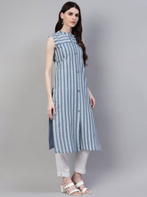 Stylum Women's Striped Cotton Straight Kurta (sologrey) Thumbnail